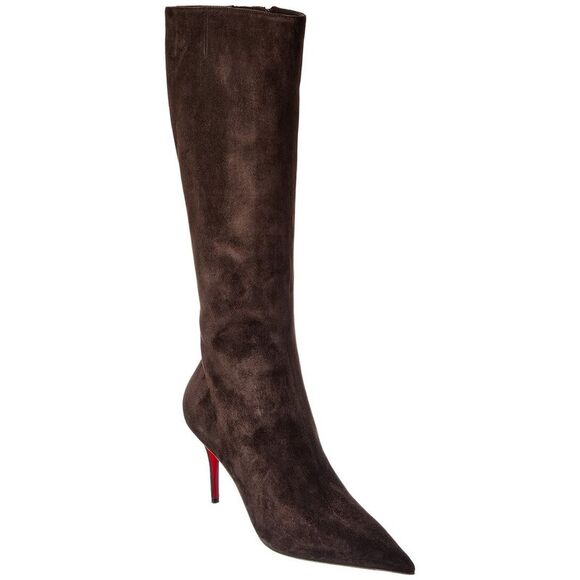 Christian Louboutin Miss Z Botta 80 Suede Knee-High Boot, Black - Picture 1 of 5